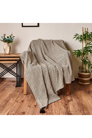 ASPARTAM Soft Shiny Sofa Throw - Beige / Black - 130X170 cm