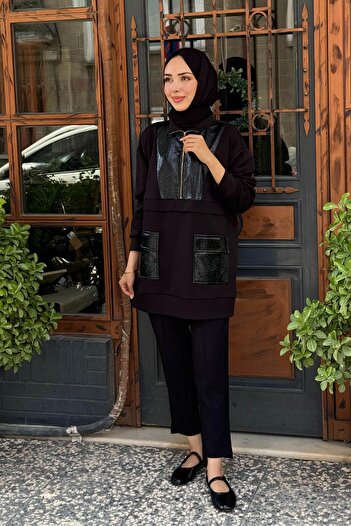 Moodbasic Rugan Detaylı Dik Yaka Tunik MB21.310 Siyah