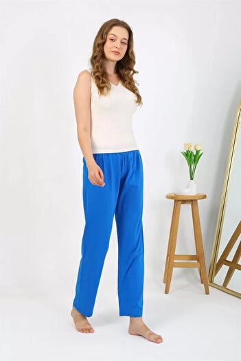 emosavm Fashion Women's Combed Cotton Plain Single Bottom Pajamas Blue
