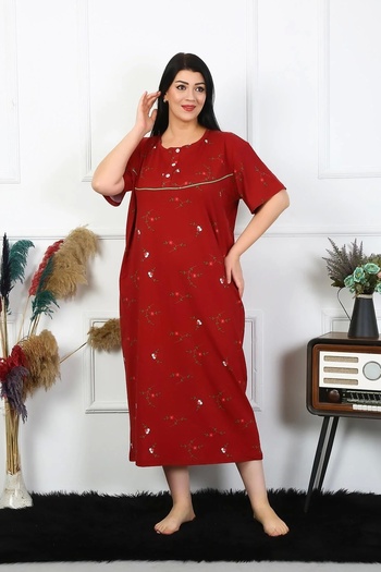 emosavm Fashion Women's Plus Size Short Sleeve Burgundy Mother Nightgown