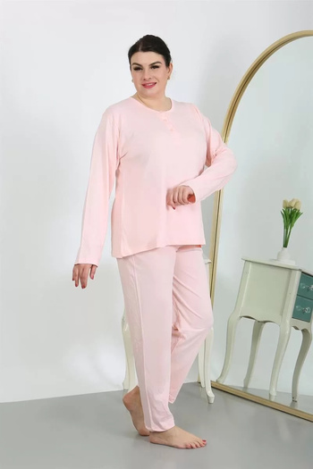 emosavm Fashion Women's Plus Size Long Sleeve Combed Cotton Pajama Set Pink
