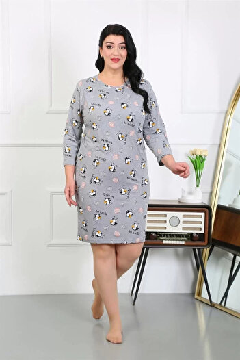 emosavm Fashion Women's Plus Size Combed Cotton Nightgown Home Dress Gray