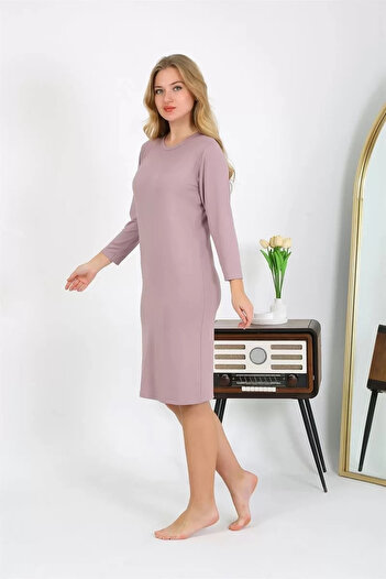 emosavm Fashion Cotton Home Dress Tunic Nightgown Powder