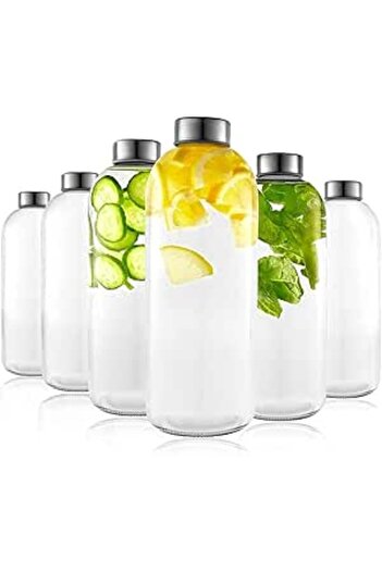 Generic FUFU glass drinking bottle 1L glass bottle, leak-proof, with screw cap, can be used for kombucha bre