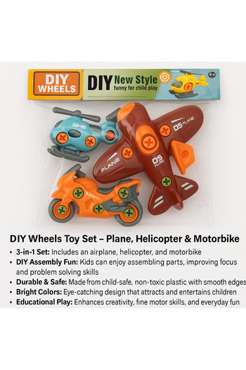 TSUMAB DIY Wheels Toy Set – Plane, Helicopter & Motorbike