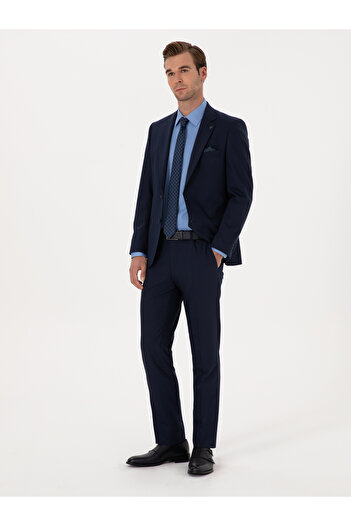 Cacharel Lacivert Slim Fit Yün Karışımlı Mikro Desenli Takım Elbise 50318023-VR033