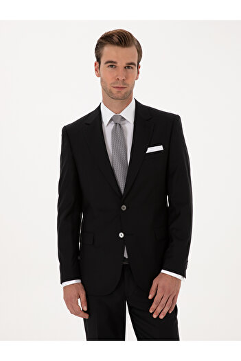 Cacharel Siyah Slim Fit %100 Yün Mono Yaka Basic Takım Elbise 50310082-VR046