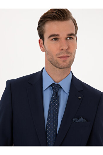 Cacharel Lacivert Slim Fit Yün Karışımlı Mikro Desenli Takım Elbise 50318023-VR033