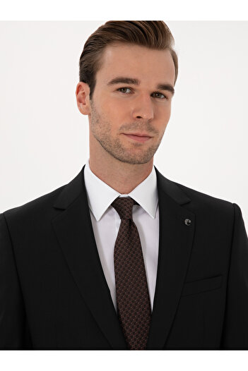 Cacharel Siyah Slim Fit Yün Karışımlı Mikro Desenli Takım Elbise 50318023-VR046
