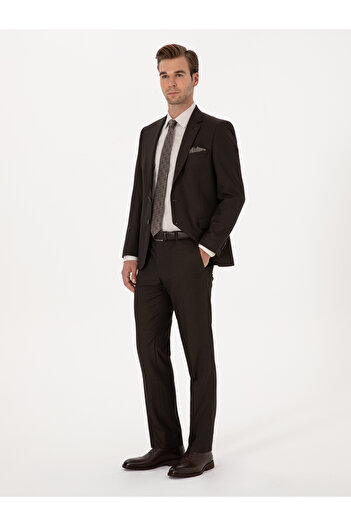 Cacharel Kahverengi Slim Fit Yün Karışımlı Mikro Desenli Takım Elbise 50318869-VR029
