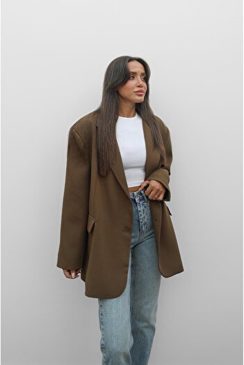 Havoş Khaki Oversize Blazer Jacket with Ornamental Pockets