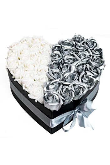 Colorissima Heart-Shaped Floral Arrangement, White-Grey, 26 cm,