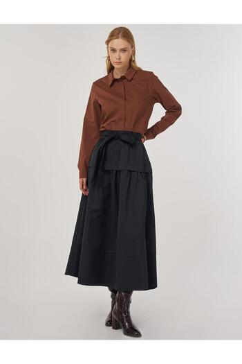 Kayra Belted A-Line Skirt Black
