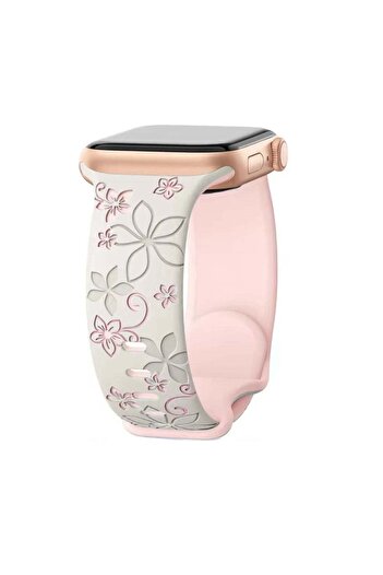 Apple Curea Ceas Watch Silicon Flower Cream/Pink 42/44/45/46/49mm