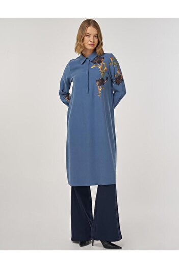 Kayra Floral Printed Rayon Tunic Indigo