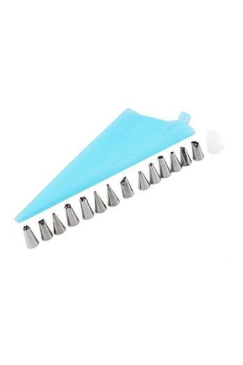 Bukela 16-Piece Cake Decorating Tool Set Blue/Silver 28x18x0.5cm