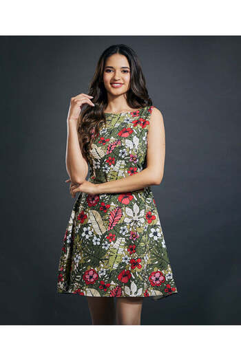 Zigzag Printed Mini Straight Cut Dress