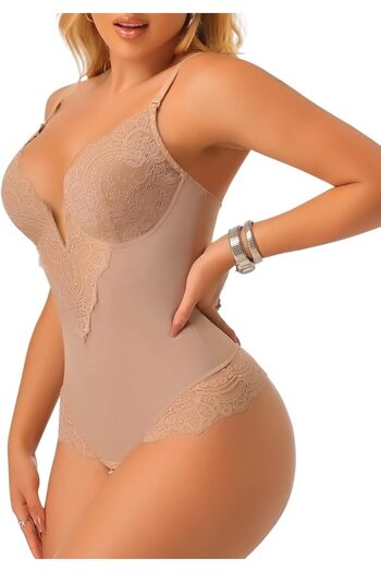 Joyshaper Women's Shapewear Bodysuit Slim Deep V-Neck Body Shaping Flat Tummy Body Shaper