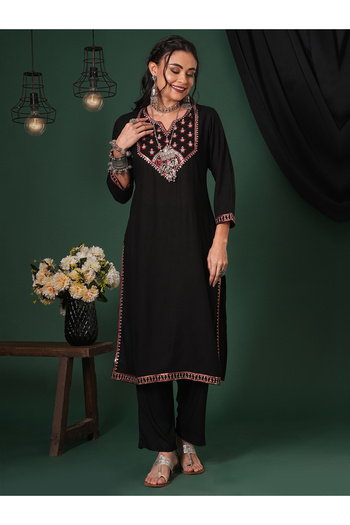 Globus By Styli Black Sequined Embroidered Yoke Kurta and Pants Set