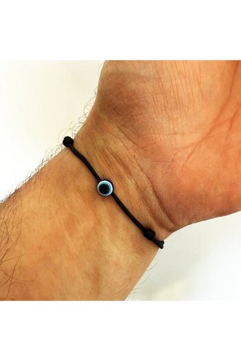 Wild Bracelets Bracelet with Round Evil Eye, Adjustable Black Silk Cord