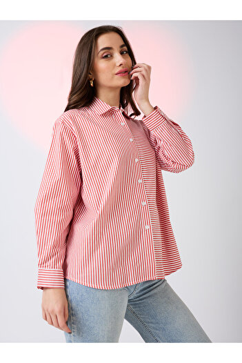 Globus By Styli Red Striped Oversized Workwear Shirt