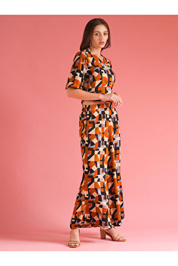 Globus By Styli Multi Abstract Wrap Top and Palazzos Co-Ords