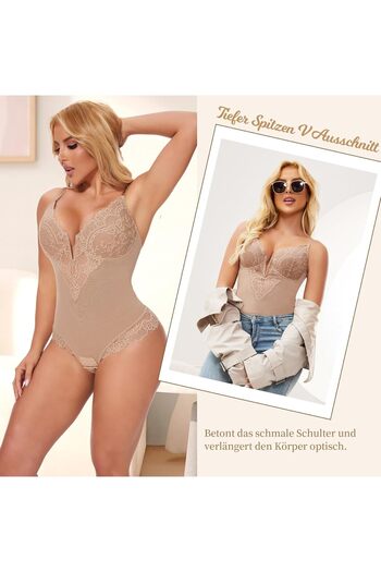Joyshaper Women's Shapewear Bodysuit Slim Deep V-Neck Body Shaping Flat Tummy Body Shaper