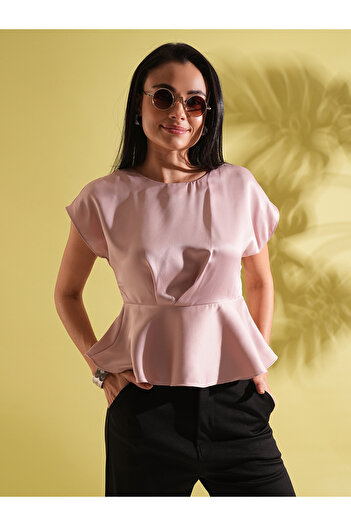 Globus By Styli Pink Satin Peplum Workwear Top