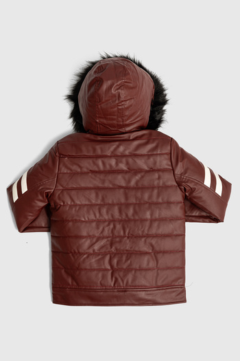 Go Veform Fur Hooded Faux Leather Jacket with Fur Inside