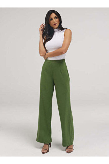 Zigzag Flared Leg Formal Pants - Green