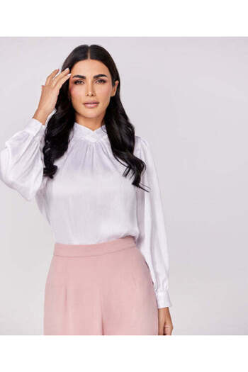 Zigzag High Vneck Pleated Top