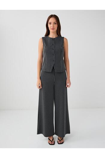 Jimmy Key Anthracite Crew Neck Sleeveless Stripe Pattern Knitted Vest