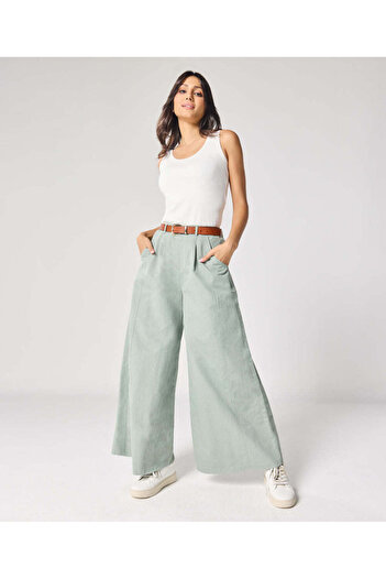 Zigzag Flare Light Blue Twill Pant