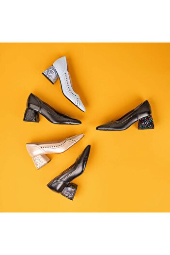 BMoD Black women's heeled shoes with multicolor details and perforations, made of genuine leather MOD1024