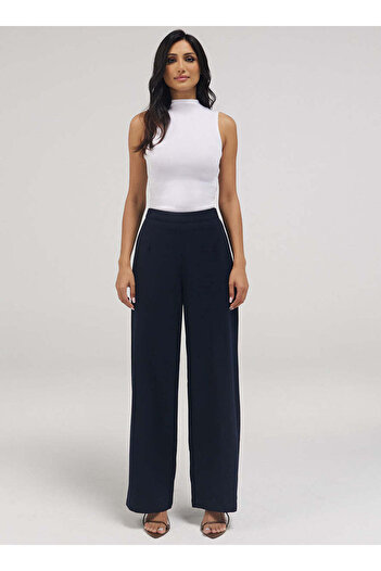Zigzag Flared Leg Formal Pant - Navy Blue