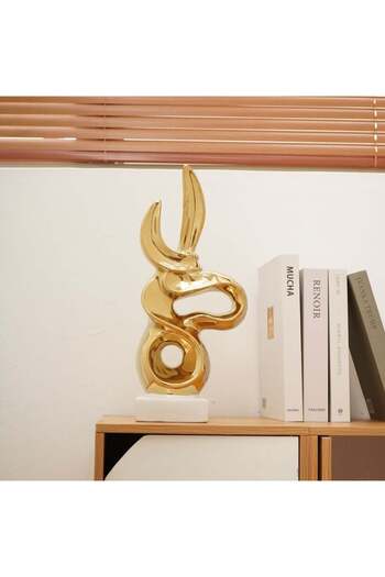 Danube Home Liana Stoneware Infinity Vase – Modern Minimalist Gold Stoneware Centerpiece 16x12x40 cm