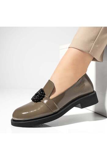 BMoD Dark beige women's casual shoes with a decorative accessory, made of genuine leather MOD09917