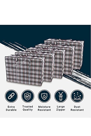 fun zone DUNISO Pack of 4 Strong Storage Laundry Bags – Big Moving/Shopping Bags with Zipper & Handles - Re