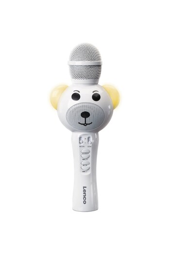 Lenco Microfon karaoke BMC-060WH, Bluetooth, Difuzor, MicroSD, Baterie, Efecte voce, Lumini, Alb