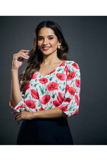 Zigzag Printed Vneck Half sleeve top