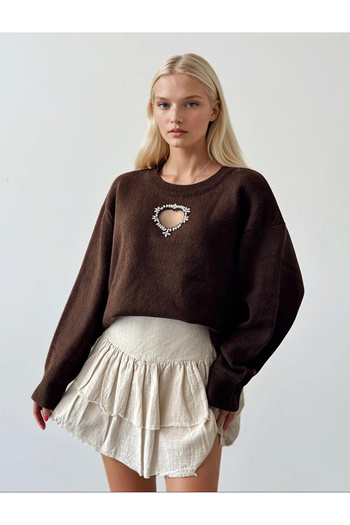 jöns since 1997 Women's Chest Stone Heart Cut Comfortable Fit Stylish Knitwear Sweater