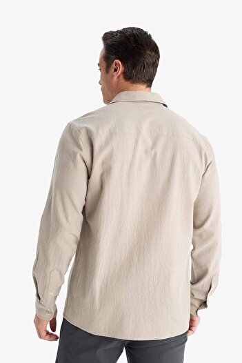 DeFacto Men's Long Sleeve Shirt E7741Ax/Kh475 Lt.Khaki