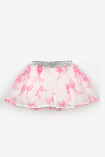 Le Mabelle Fuchsia Bow Printed Organza Girls Skirt - Harper