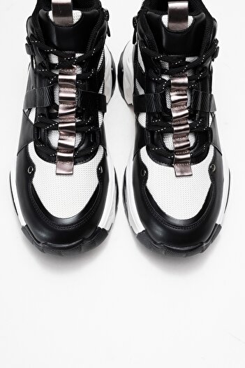 LuviShoes Clara Black and White Zippered and Lace-Up Women's Sports Boots