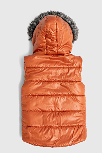 Go Veform Girls' Vest with Fur Hood and Fiber Filling Inside