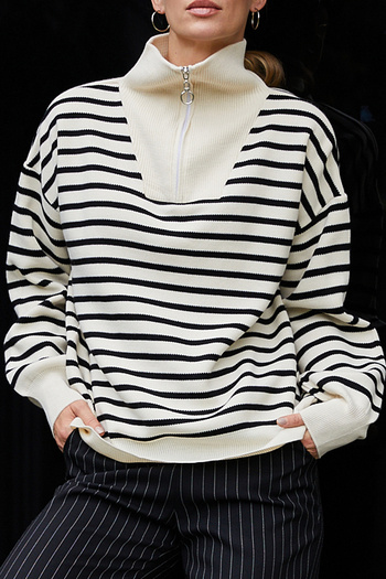 DPARİS Turtleneck zippered striped knit sweater