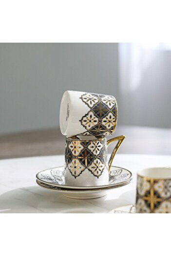 Danube Home Majestic Phoe 12-Pc Coffee Set 90ml – Black & Gold Bone China Cups, Elegant & Gift-Worthy Serve 6