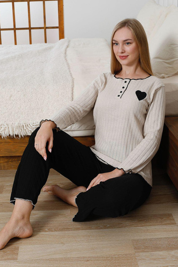 DPARİS Button Detailed Long Sleeve Interlock Pajama Set