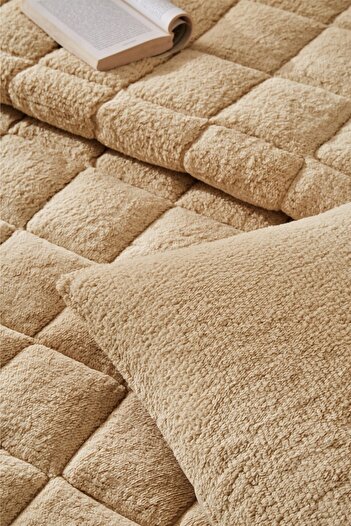 Özdilek Beige Nova Quilt (Without Pillow) Sherpa Blanket Textured Double Size (195X215)