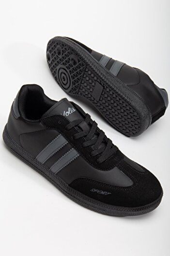 Dilimler Ayakkabı Men's Sports Shoes Black Samba Model Thin Sole Lace-Up